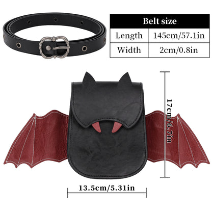 HiiFeuer Medieval Faux Leather Bat Belt Bag with Embroidered Wings