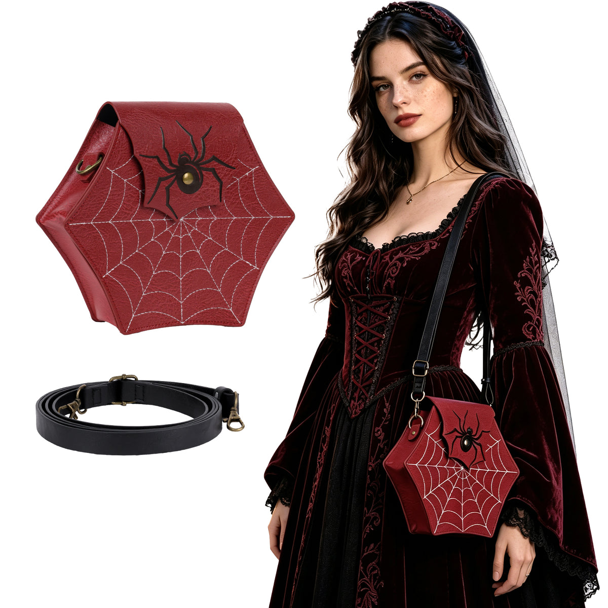 HiiFeuer Gothic Faux Leather Spider Web Purse