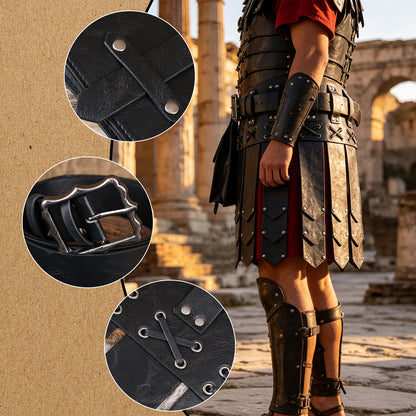 HiiFeuer Medieval Belt Knight Armor with Pouch Retro Faux Leather