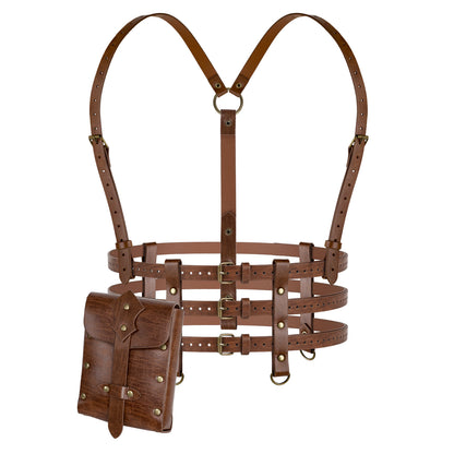 HiiFeuer 2PCs Punk Women Faux Leather Harness Waist Belt