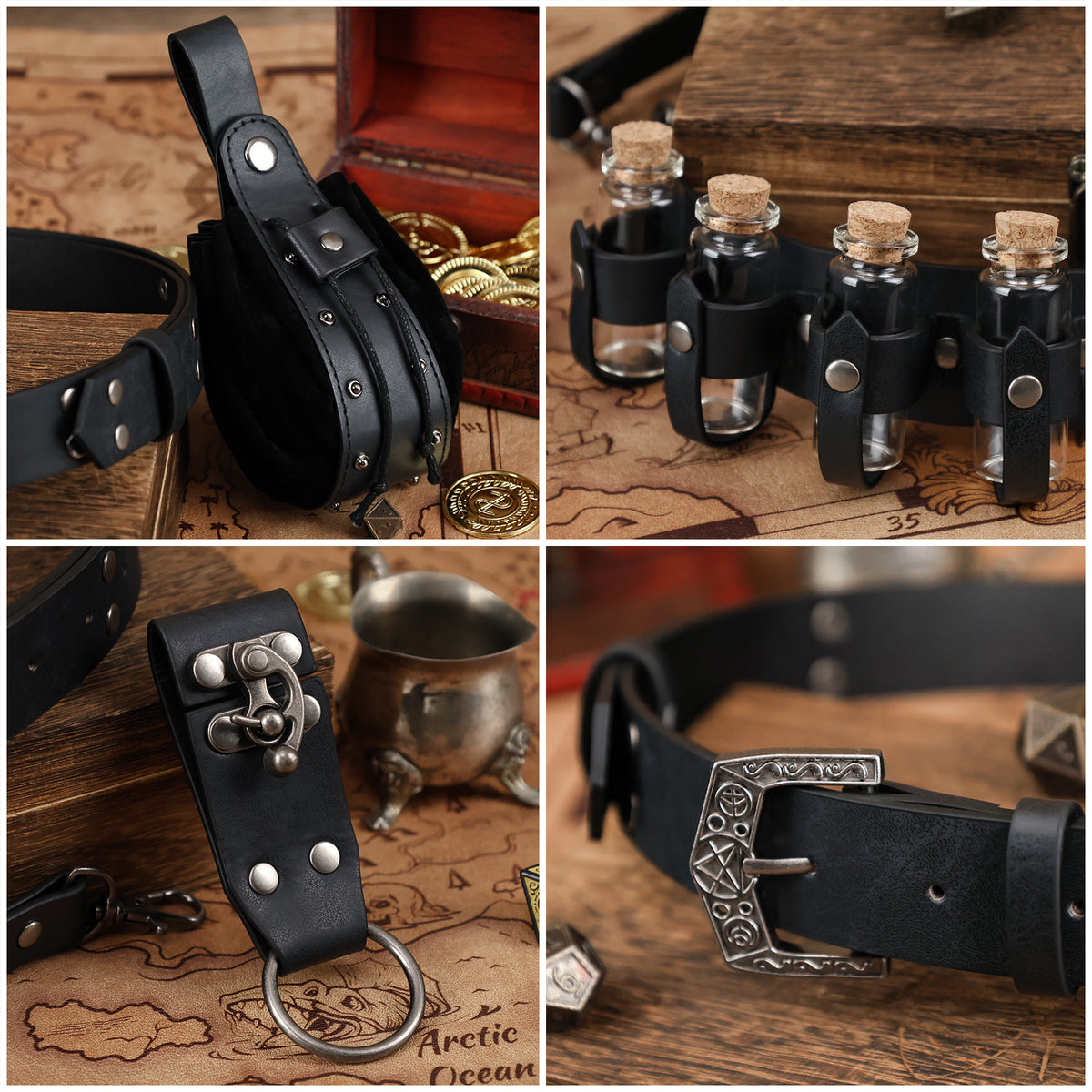 HiiFeuer 4PCs Medieval Alchemy Belt with Potion Vials