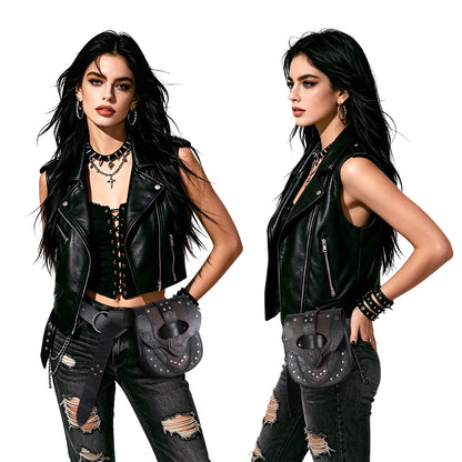 HiiFeuer Steampunk Studded Waist Pack Bag with Belt