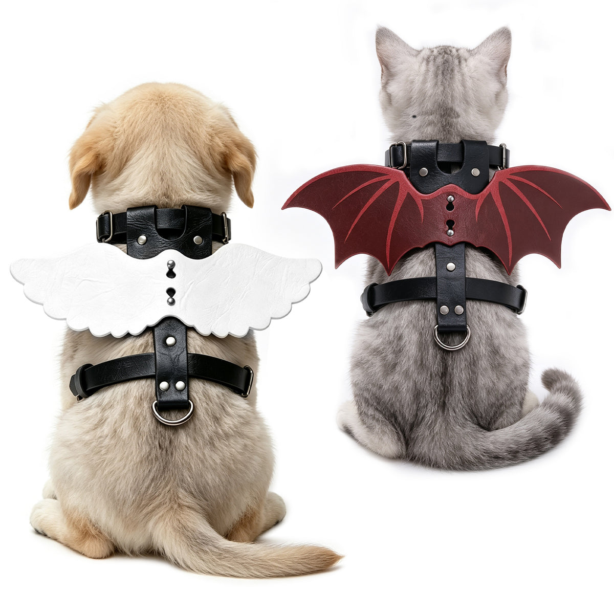 HiiFeuer Faux Leather Angel Devil Red White Wing for Cat Dog