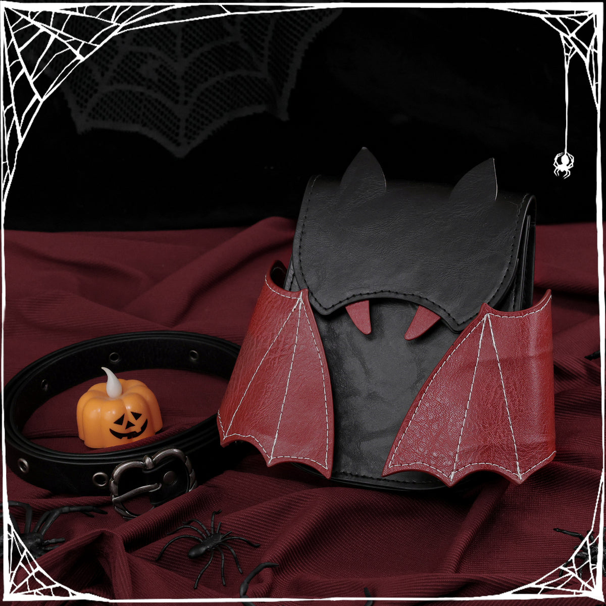 HiiFeuer Medieval Faux Leather Bat Belt Bag with Embroidered Wings