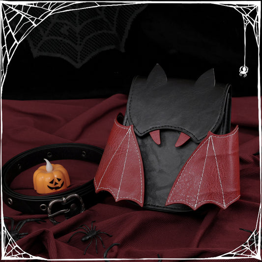 HiiFeuer Medieval Faux Leather Bat Belt Bag with Embroidered Wings
