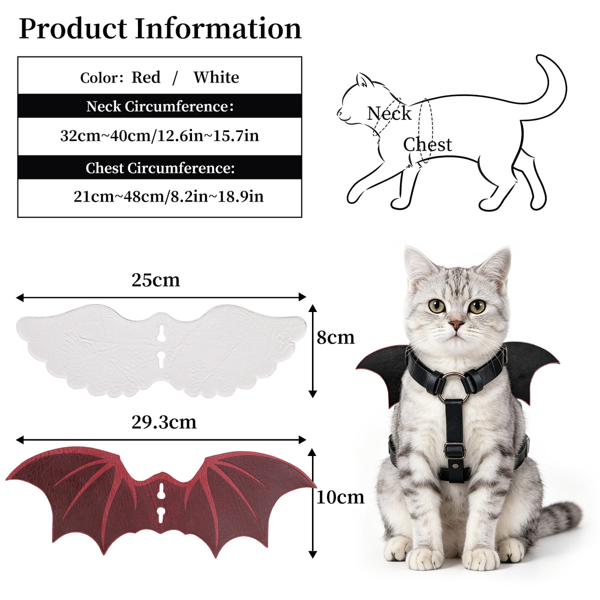 HiiFeuer Faux Leather Angel Devil Red White Wing for Cat Dog