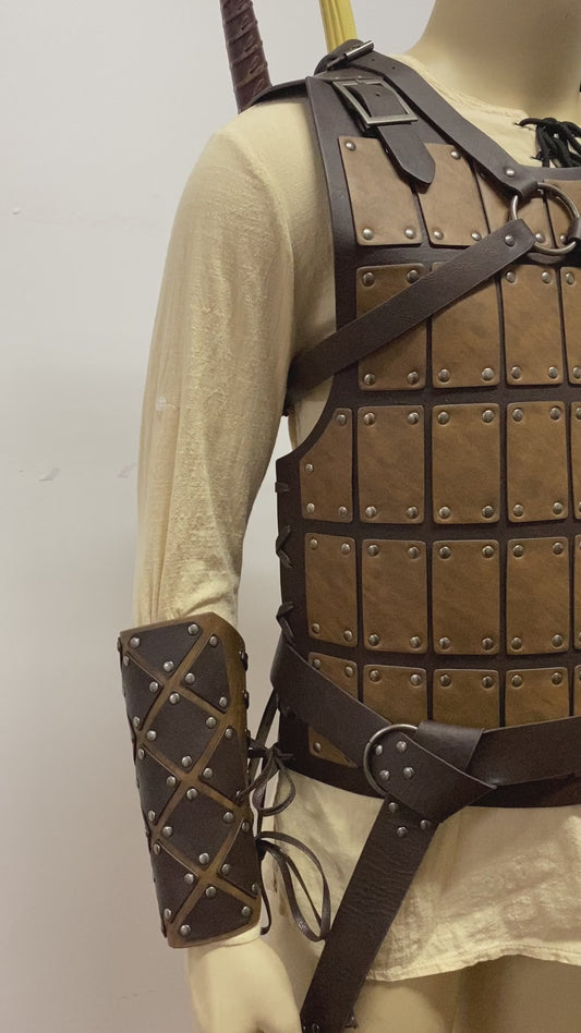 HiiFeuer Medieval Studded Leather Armor, Vintage Mercenary Body Armor Faux Leather, Adjustable Chest Armor for LARP Costume